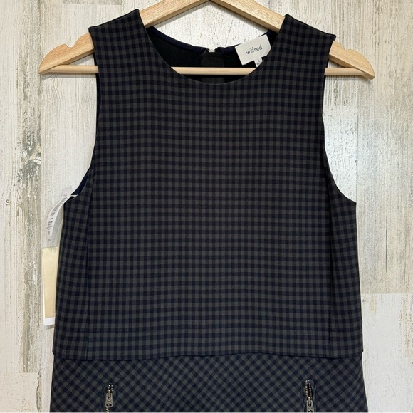 Aritzia Wilfred Verone Check Sleeveless Mini Dress Size XS Navy Green - Picture 2 of 9